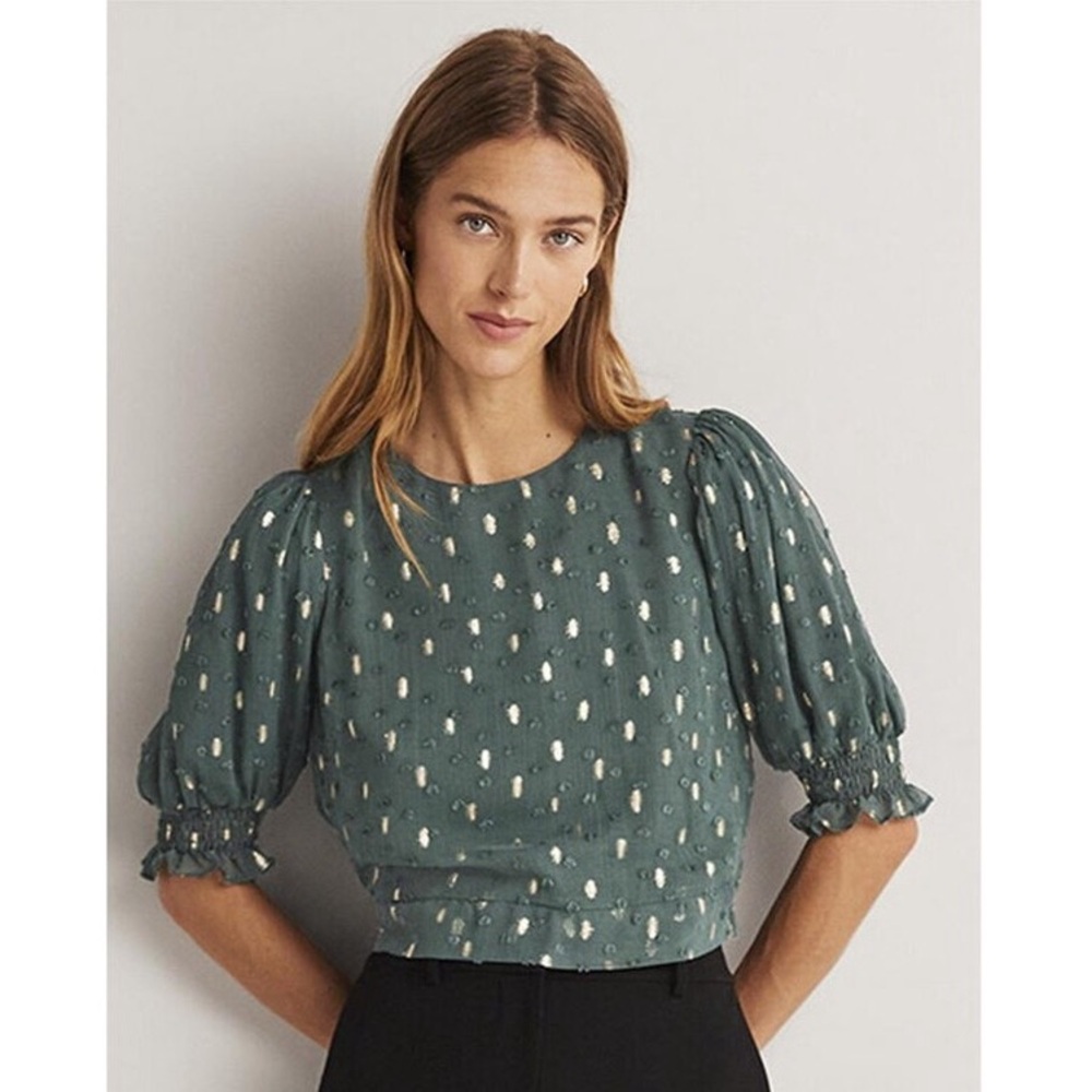 Boden Cropped Metallic Smocked Top Women’s 14